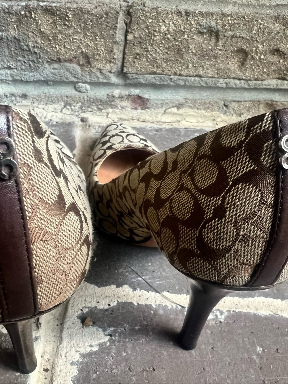 Coach Taupe Signature Monogram Pointed-Toe Heels - Picture 6 of 6